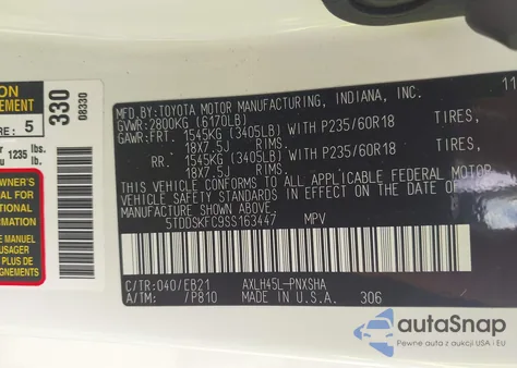 2025 Toyota Sienna Xse z USA, uszkodzony, nr VIN 5TDDSKFC9SS163447